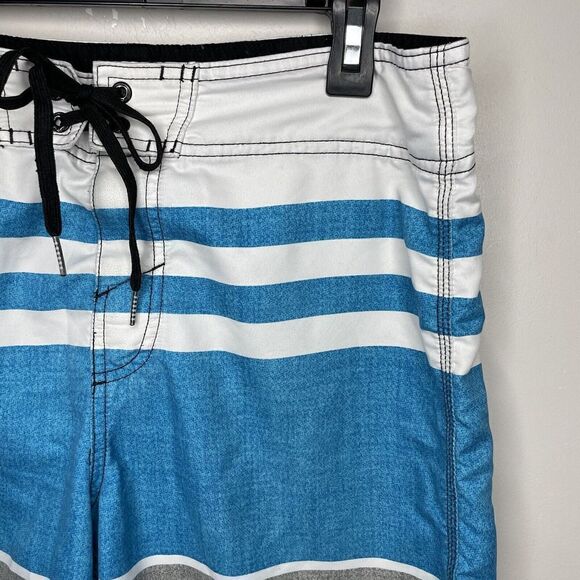 O'NEILL Mens Blue White Black Stripe Board Shorts Unlined Hook & Loop 31 x 10 - Picture 2 of 8